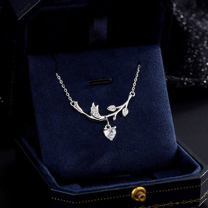 Sterling Silver Zircon Heart Leaf Earrings