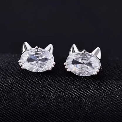 Sterling Silver Zircon Kitten Stud Earrings