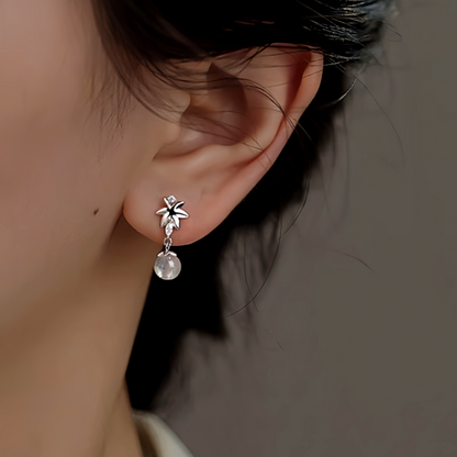 Sterling Silver Zircon Maple Leaf Earrings