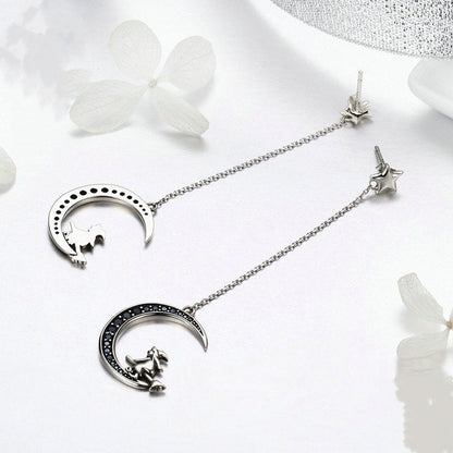 Sterling Silver Zircon Moon Earrings