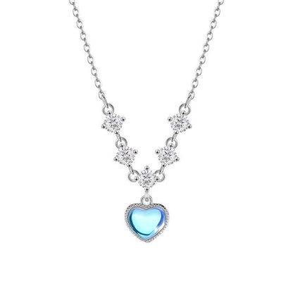 Sterling Silver Zircon Moonstone Heart Necklaces