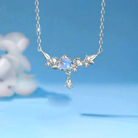 Sterling Silver Zircon Moonstone Necklace