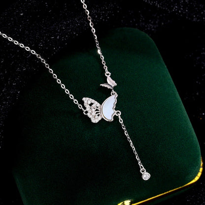 Sterling Silver Zircon Mother And Baby Butterfly Necklace