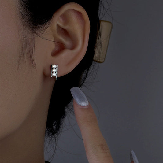 Sterling Silver Zircon Pearl Stud Earrings