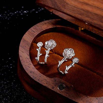 Sterling Silver Zircon Rose Stud Earrings