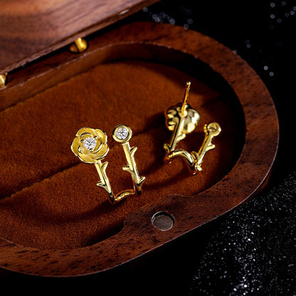 Sterling Silver Zircon Rose Stud Earrings