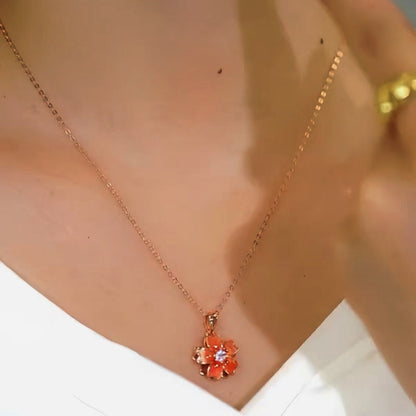 Sterling Silver Zircon Rotating Peach Blossom Clavicle Necklace