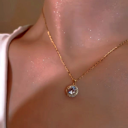 Sterling Silver Zircon Single Diamond Necklace