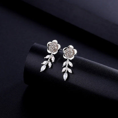 Sterling Silver Zircon Small Fragrance Style Flower Earrings