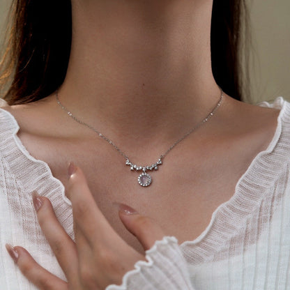 Sterling Silver Zircon Smile Face Necklace