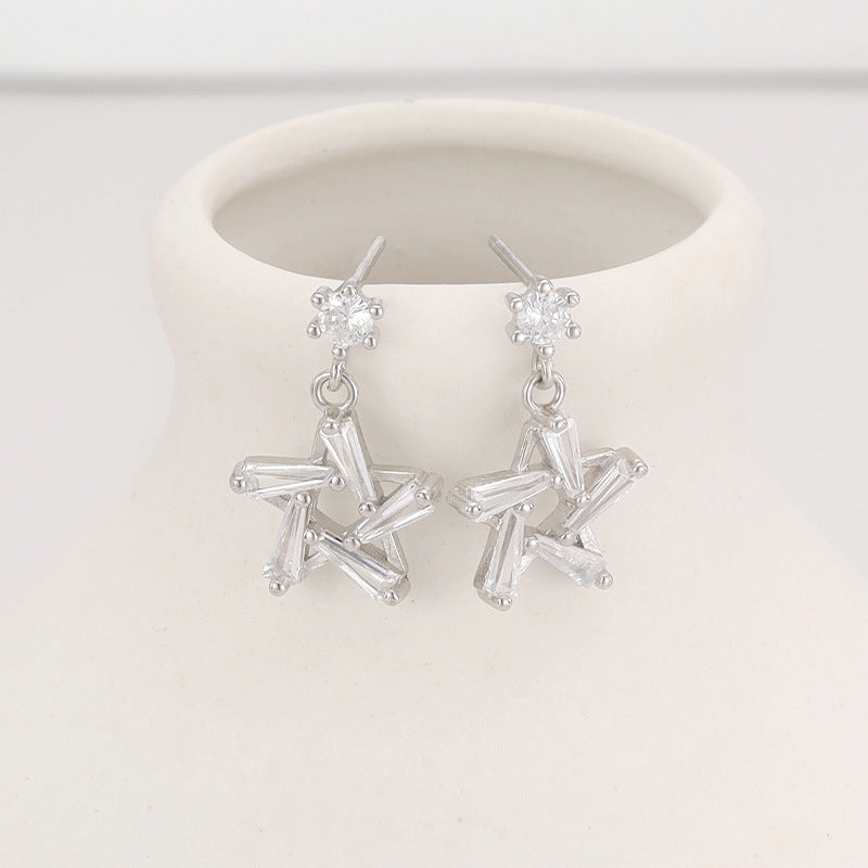 Sterling Silver Zircon Star Earrings
