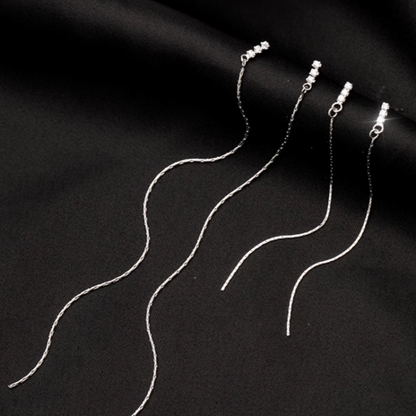 Sterling Silver Zircon Tassel Earrings