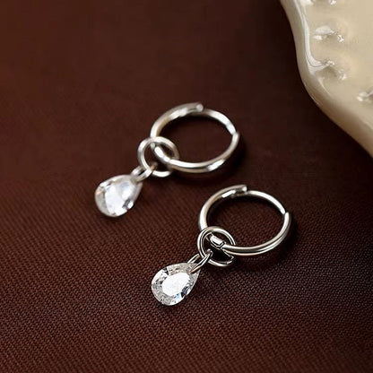 Sterling Silver Zircon Water Drop Tassel Earrings
