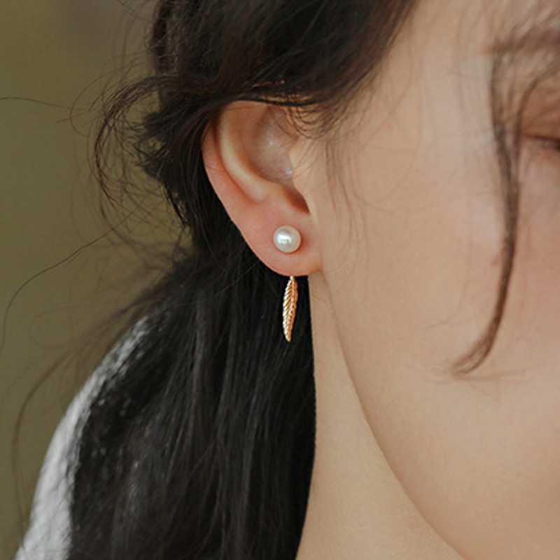 Sterling Silver pearl Feather Earrings