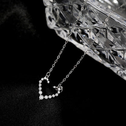 Sterling Silver Luxury Diamond Hollow Heart Necklace