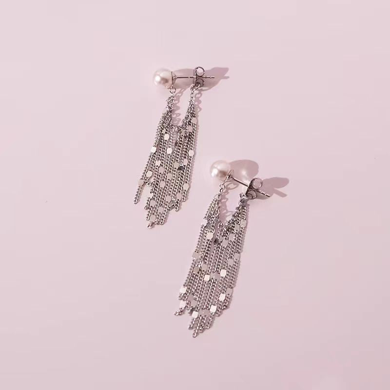 Sterling Silver Luxury Pearl Tassel Earrings