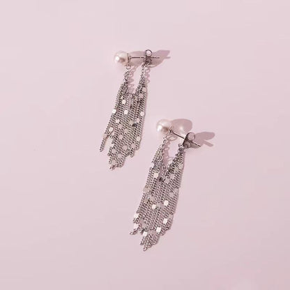 Sterling Silver Luxury Pearl Tassel Earrings