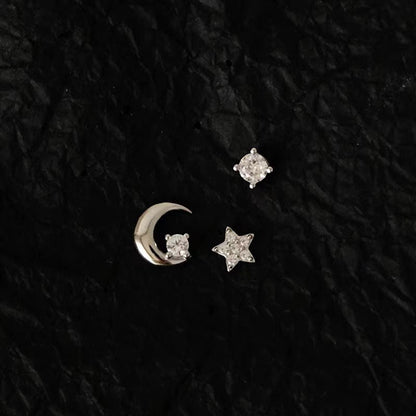 Sterling Silver Star Moon Butterfly Stud Sets
