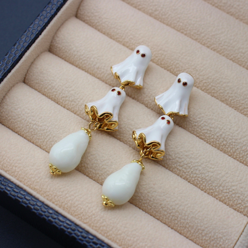 Halloween 14K Gold-Plated White Ghost Earrings