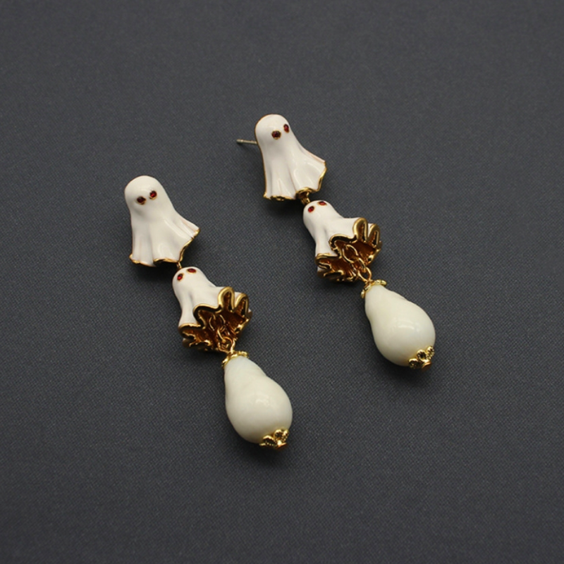 Halloween 14K Gold-Plated White Ghost Earrings