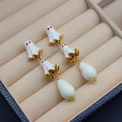 Halloween 14K Gold-Plated White Ghost Earrings