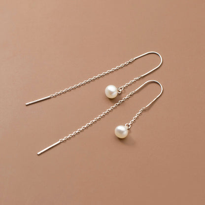Sterling Silver Artificial Pearl Threader Earrings