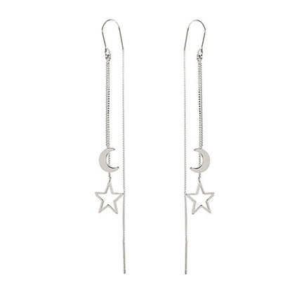 Sterling Silver Star & Moon Threader Earrings