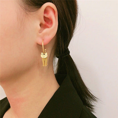 14K Gold-plated Cat Design Earrings