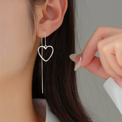 Sterling Silver Simple Heart Threader Earrings