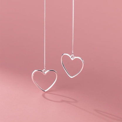 Sterling Silver Simple Heart Threader Earrings