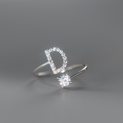 Sterling Silver Zircon Adjustable Letter Rings