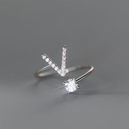 Sterling Silver Zircon Adjustable Letter Rings