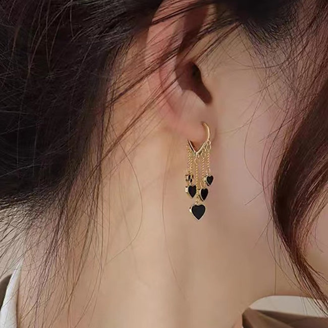 14K Gold-plated Heart Design Tassel Earrings