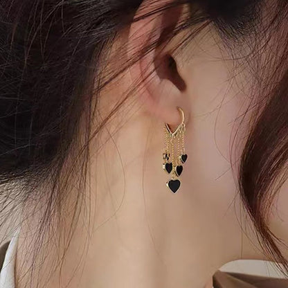 14K Gold-plated Heart Design Tassel Earrings