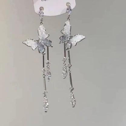 Silver Post Grey Zircon Butterfly Earrings