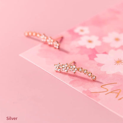 Sterling Silver Flower Diamond Crawler Earrings