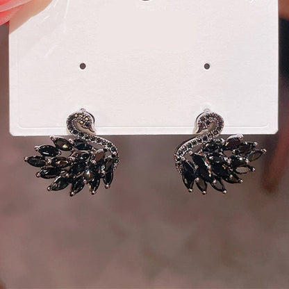 Silver Post Swan Zircon Stud Earrings