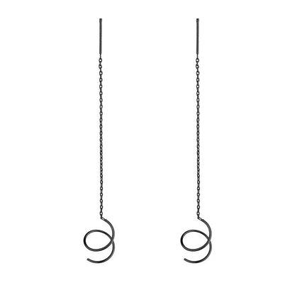 Sterling Silver Black Ear Chain Threader Earrings