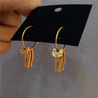 14K Gold-plated Cat Design Earrings