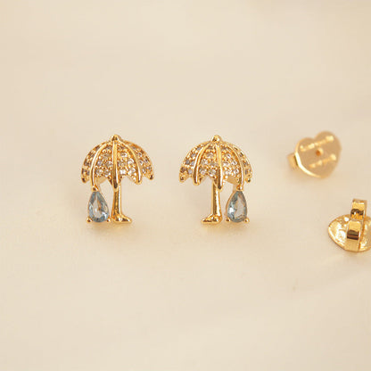 24K Gold-plated Umbrella Zircon Studs